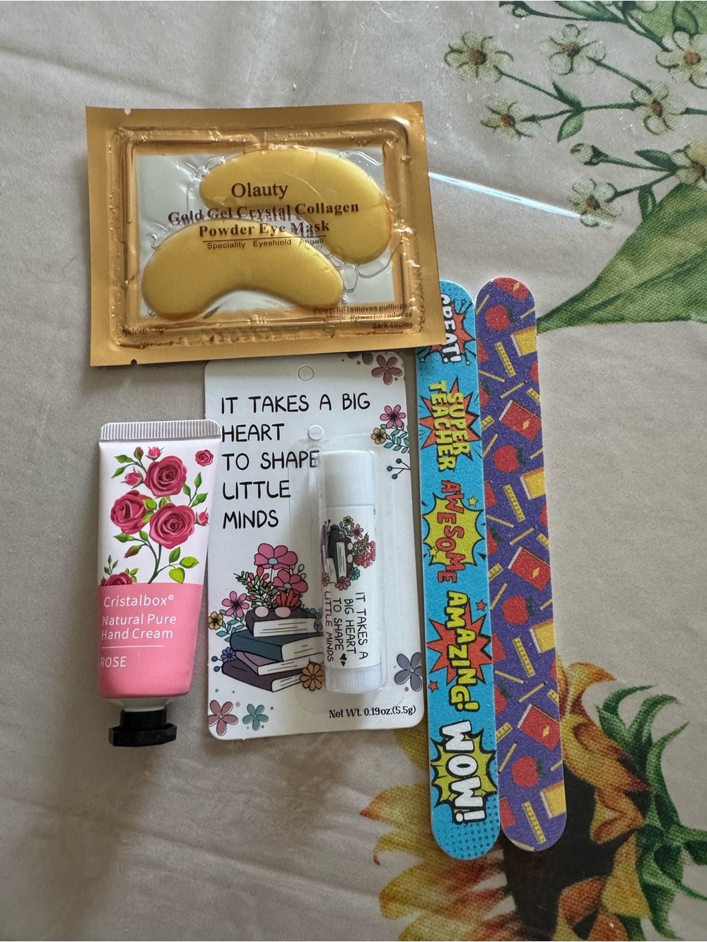 Teacher care kit- Gold Gel Eye Masks + Rose Hand Cream & Lip Balm Gift Set